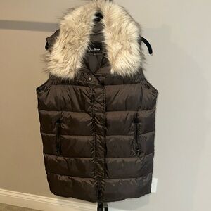 Sam Edelman’s Long Puffer Vest with Removable Fur, Brown Size S